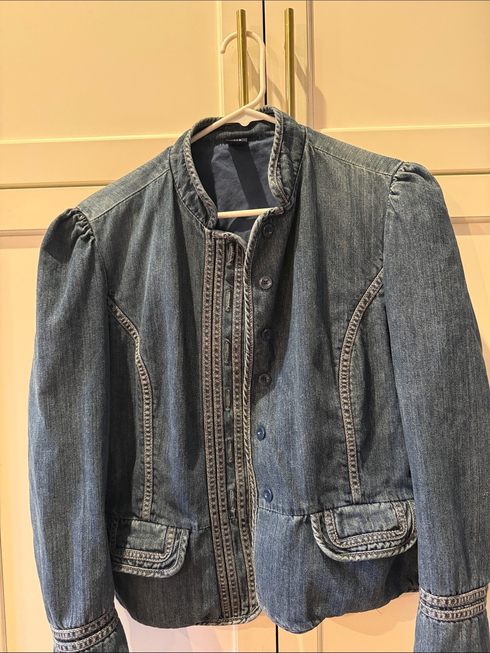 2005 GAP puff sleeve Denim Jacket with Braid Trim Y2K